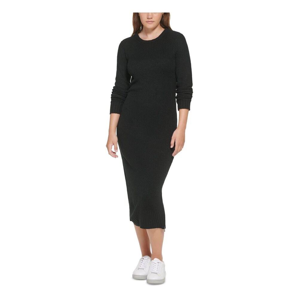Calvin Klein Women's Ribbed Zipper Slit Sweater Dress Black S NWT